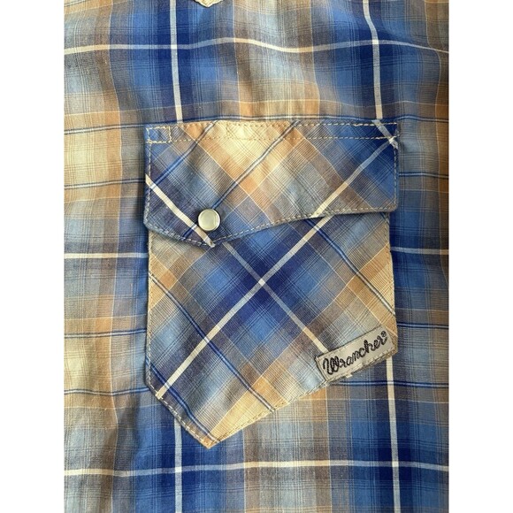 WRANGLER WRANCHER WESTERN PLAID PEARL SNAP SHIRT BLUE BROWN MULTI MENS XL - Picture 8 of 9